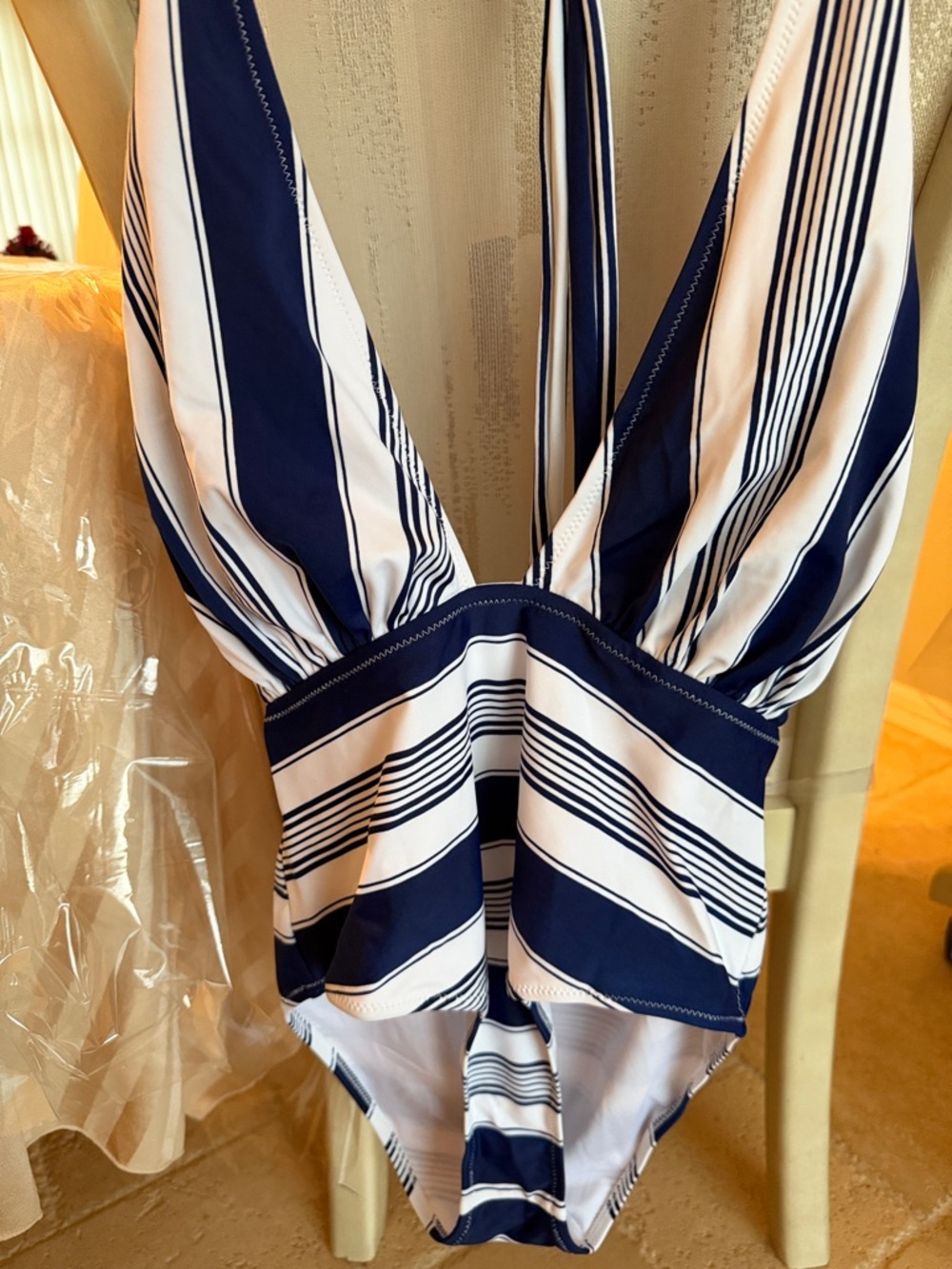 Cupshe Navy and White Striped Halter One-Piece